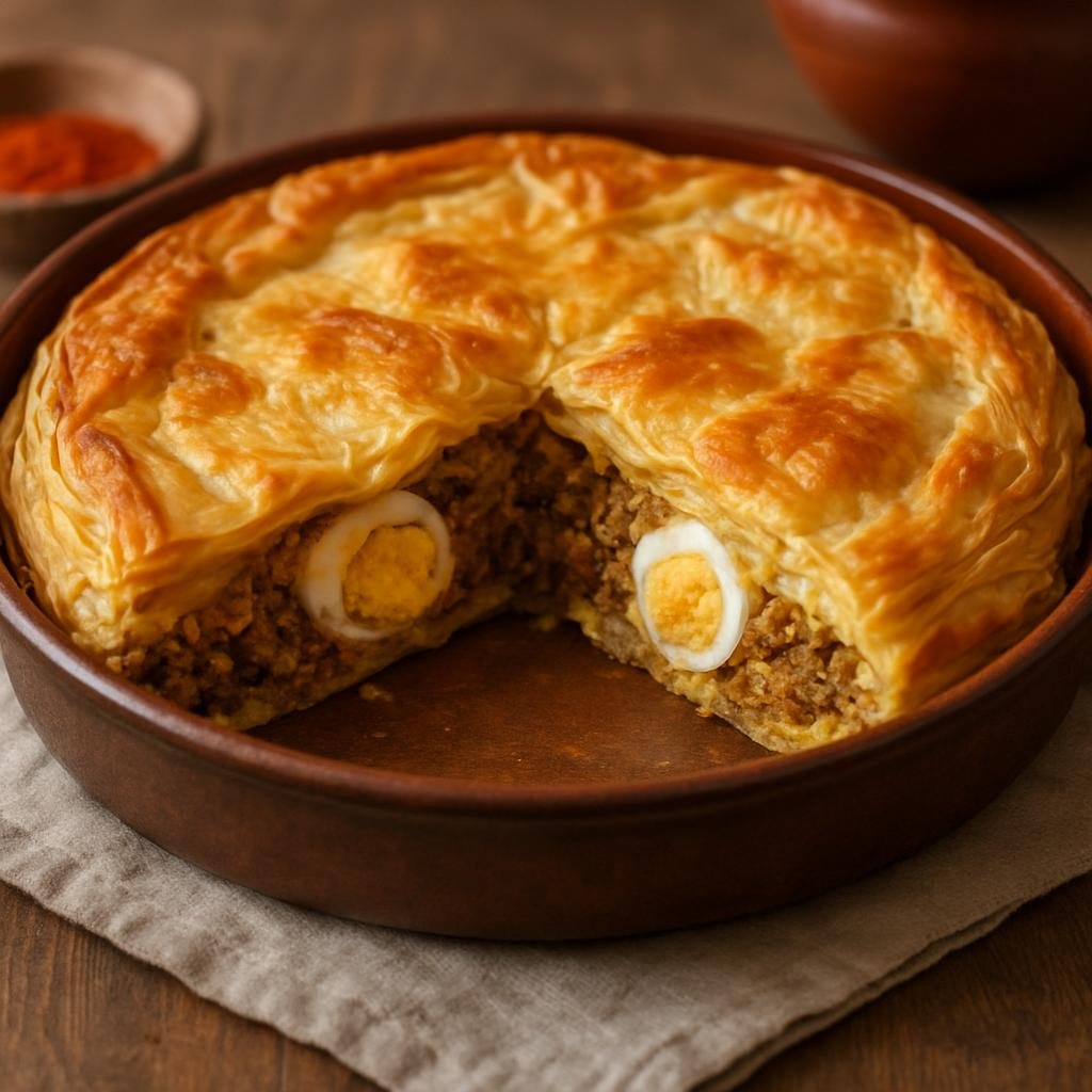 Entree: Tunisia – Djerba – طاجين ملسوقة ➤ Tajine Malsouka (Tunisian baked savory pie of layered malsouka pastry filled with spiced meat, eggs and cheese) recipe