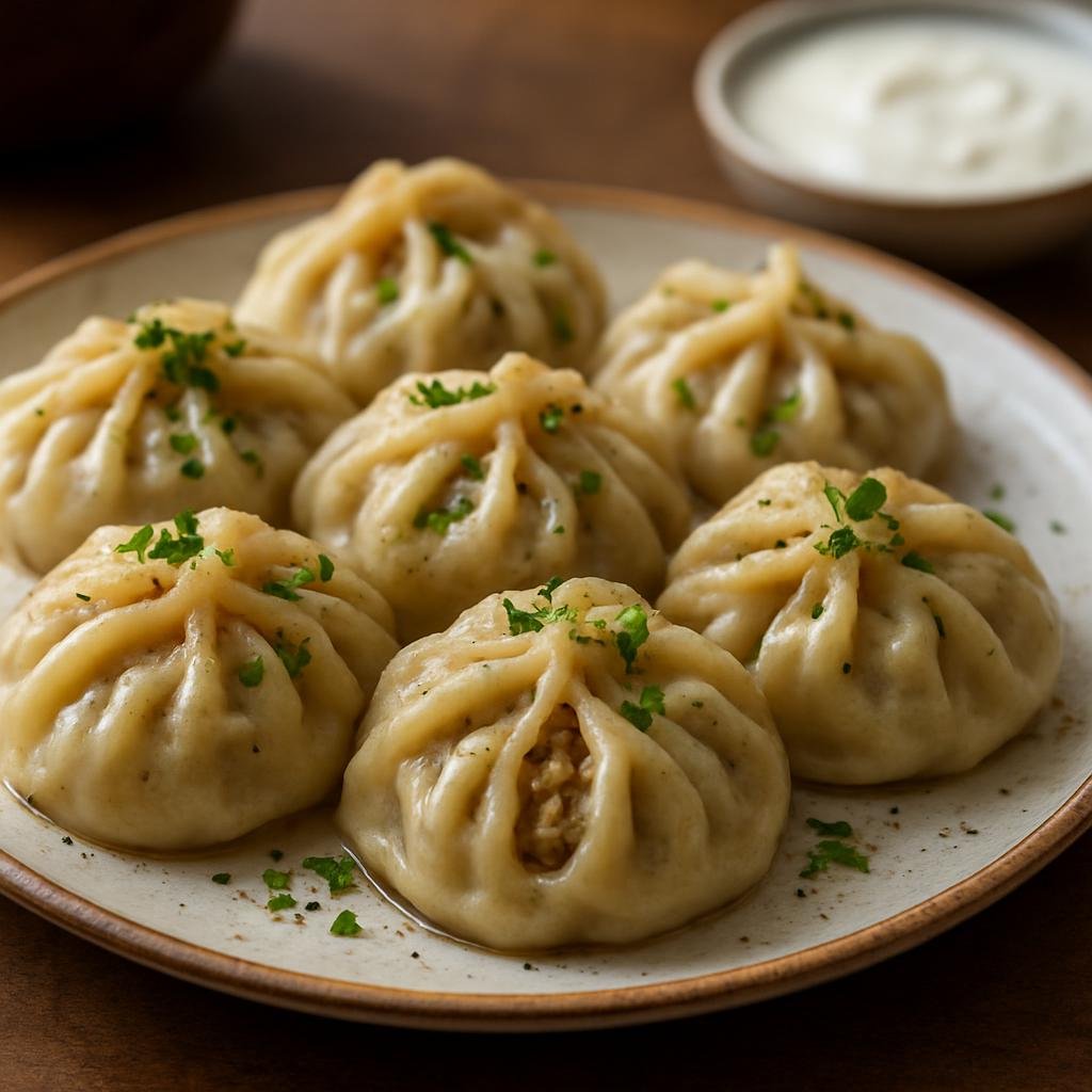Entree: Kyrgyzstan – National Cuisine – Манты ➤ Manti (Large steamed dumplings filled with spiced lamb and onion) recipe