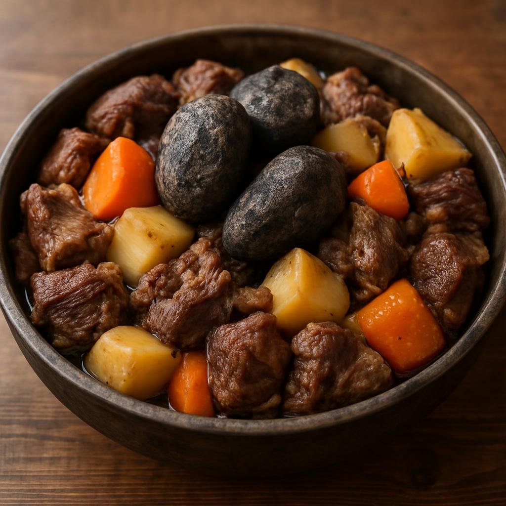 Entree: Mongolia – National Cuisine – Хорхог ➤ Khorkhog (Sealed stew of mutton and vegetables cooked with heated stones) recipe