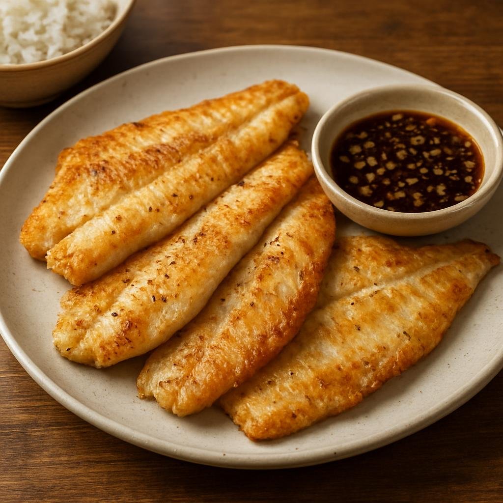 Entree: North Korea – North Korean Coastal Cuisine – 가자미구이 ➤ Gajami-gui (Lightly seasoned and pan-fried flounder fillets with a soy-garlic dipping sauce) recipe