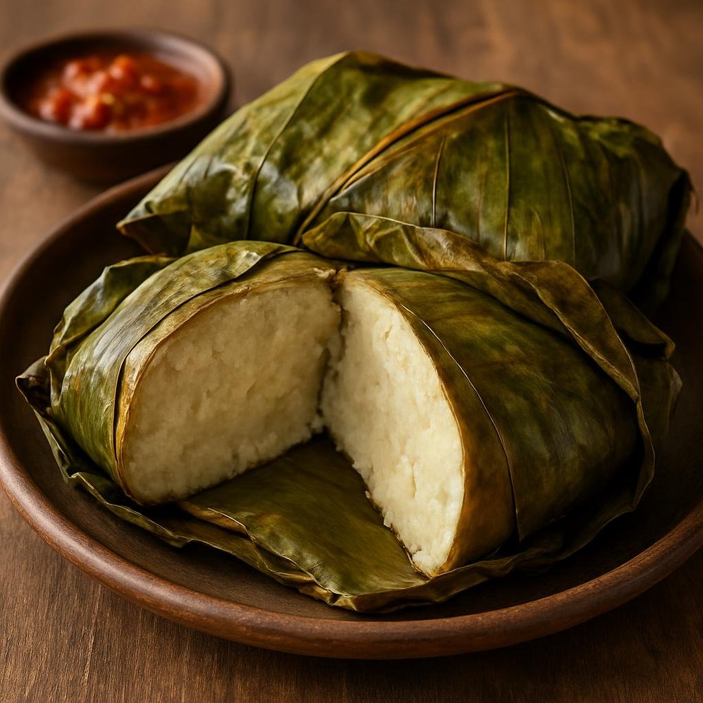 Entree: Angola – Chikuanga (Steamed or boiled fermented cassava loaf wrapped in banana leaves) recipe