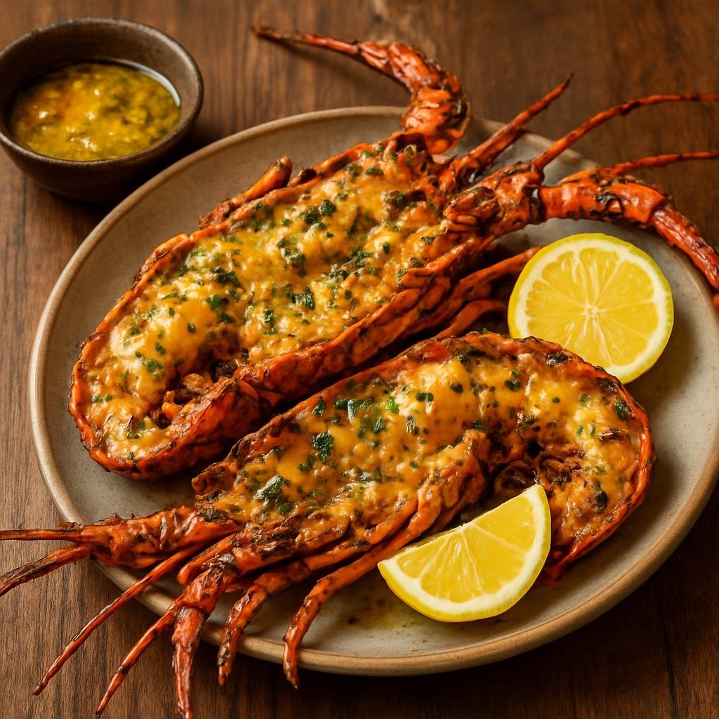 Entree: Cayman Islands – Cayman Lobster (Caribbean spiny lobster prepared with garlic-butter, citrus, and island spices) recipe