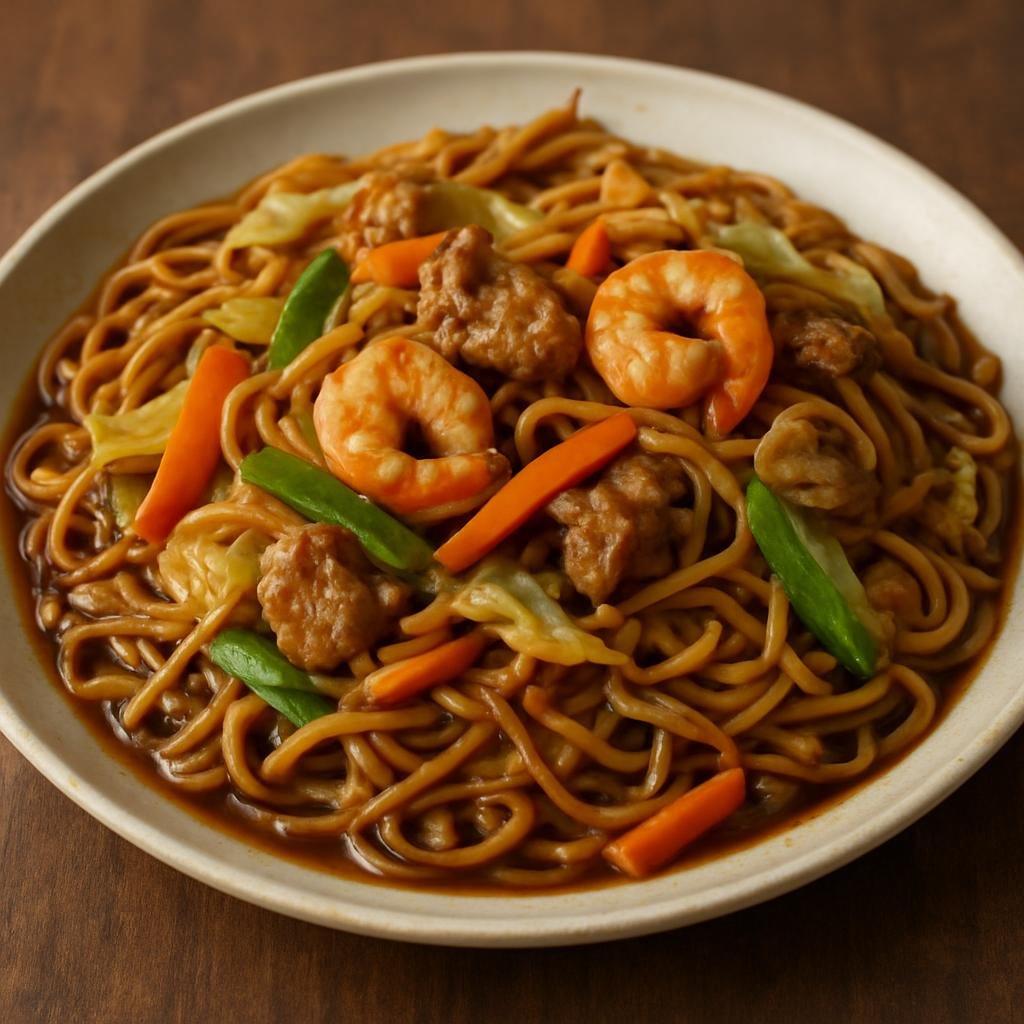 Entree: Palau – Pancit (Stir-fried noodles with meat, seafood, and vegetables in a savory soy-based sauce) recipe