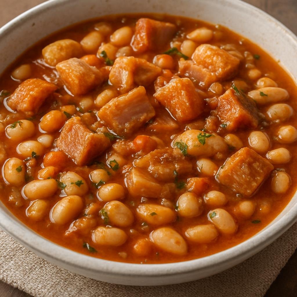 Entree: San Marino – Fagioli con le Cotiche (Hearty white bean stew cooked with pieces of pork rind and aromatic vegetables) recipe