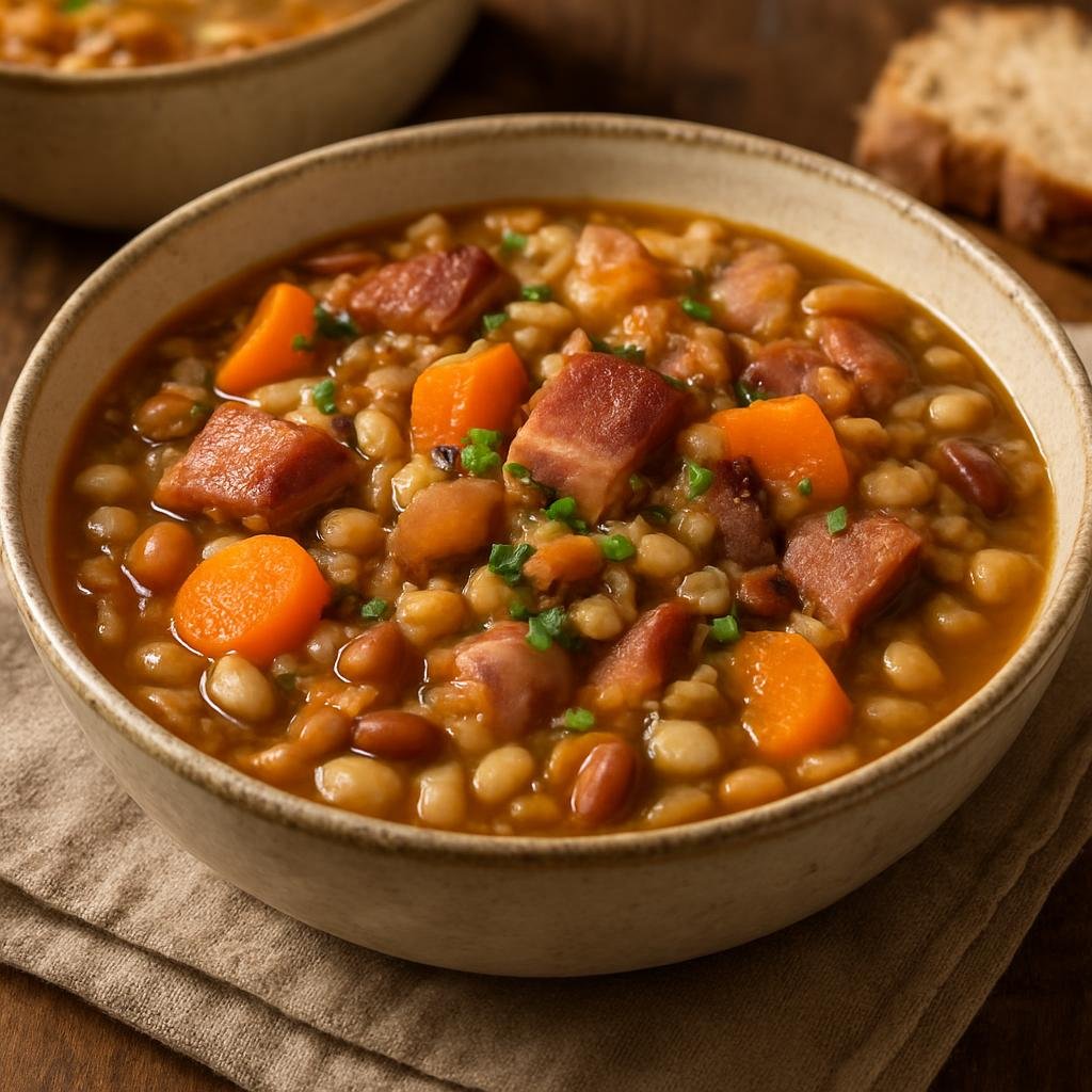 Entree: Slovenia – National Cuisine – Ričet (Hearty Slovenian barley-and-bean stew with smoked pork and root vegetables) recipe