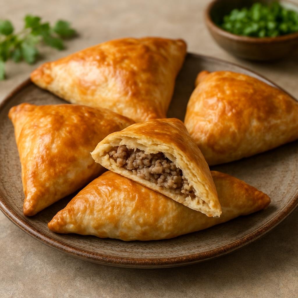 Entree: Tajikistan – National Cuisine – Самса ➤ Samsa (Baked triangular pastry filled with spiced minced lamb and onions) recipe