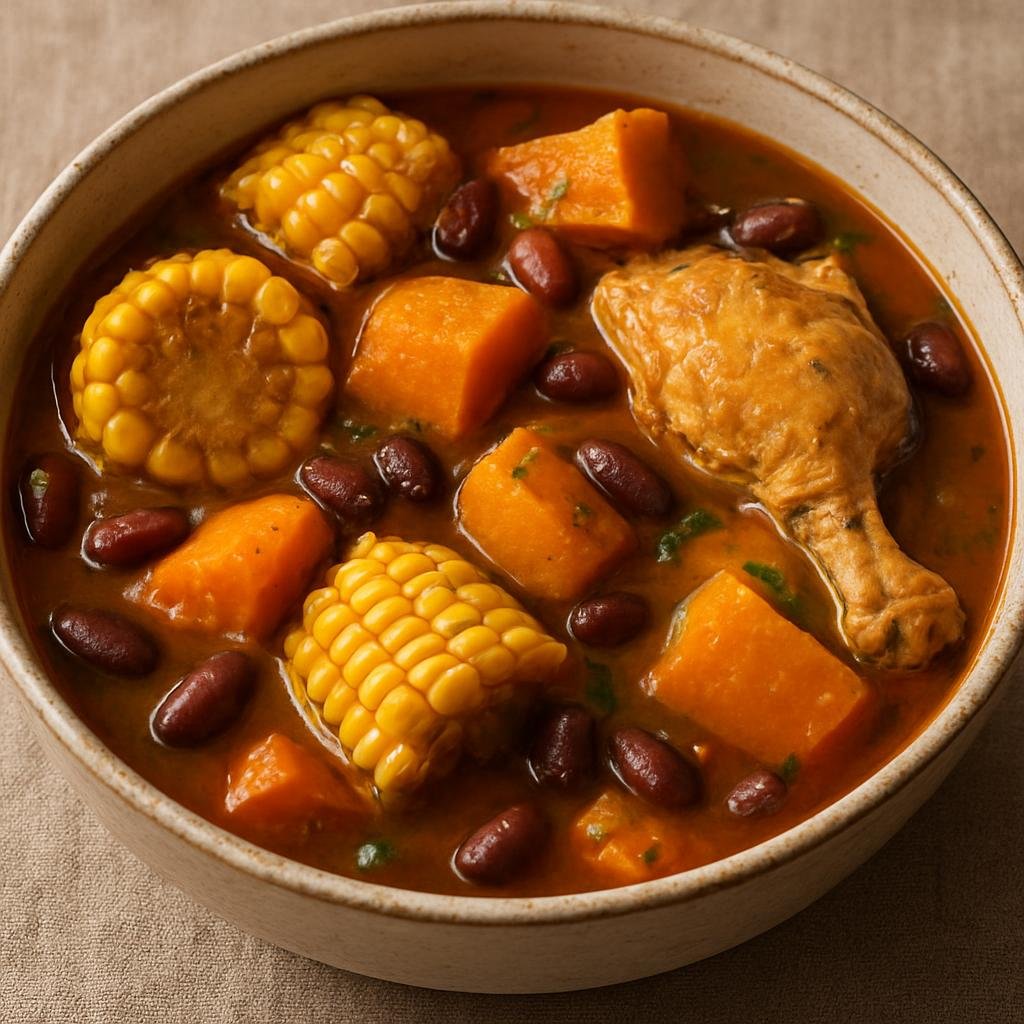 Entree: Timor-Leste – National Cuisine – Koto (Hearty Timorese stew of corn, pumpkin, beans, and chicken simmered with aromatics) recipe