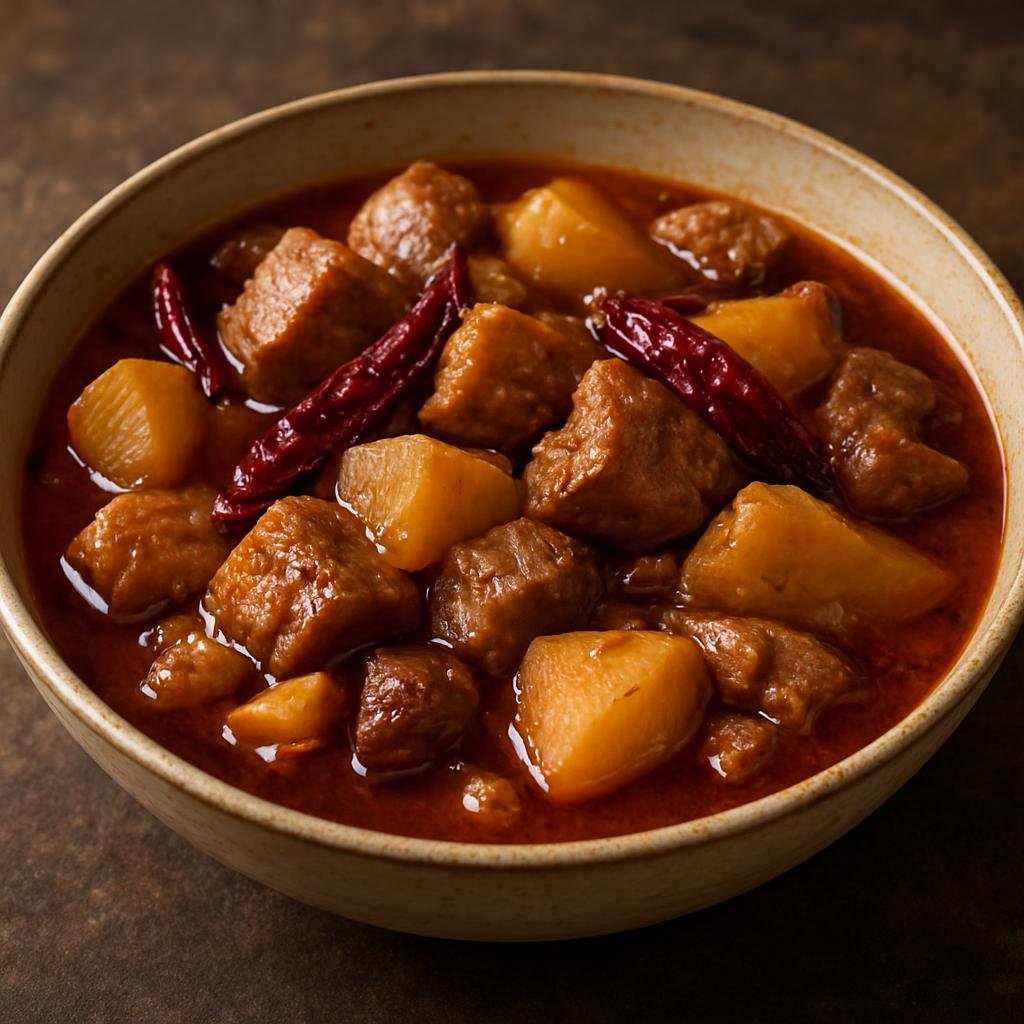 Entree: Bhutan – Juma (Hearty Bhutanese pork and radish stew flavored with dried chilies and garlic) recipe