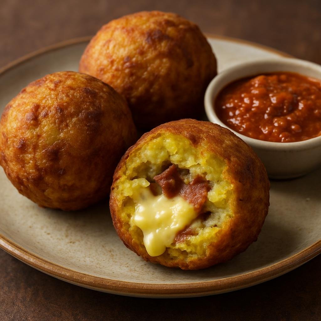 Entree: Ecuador – Central Culinary Region – Bolón de Verde (Fried mashed green-plantain balls filled or mixed with cheese and/or pork) recipe