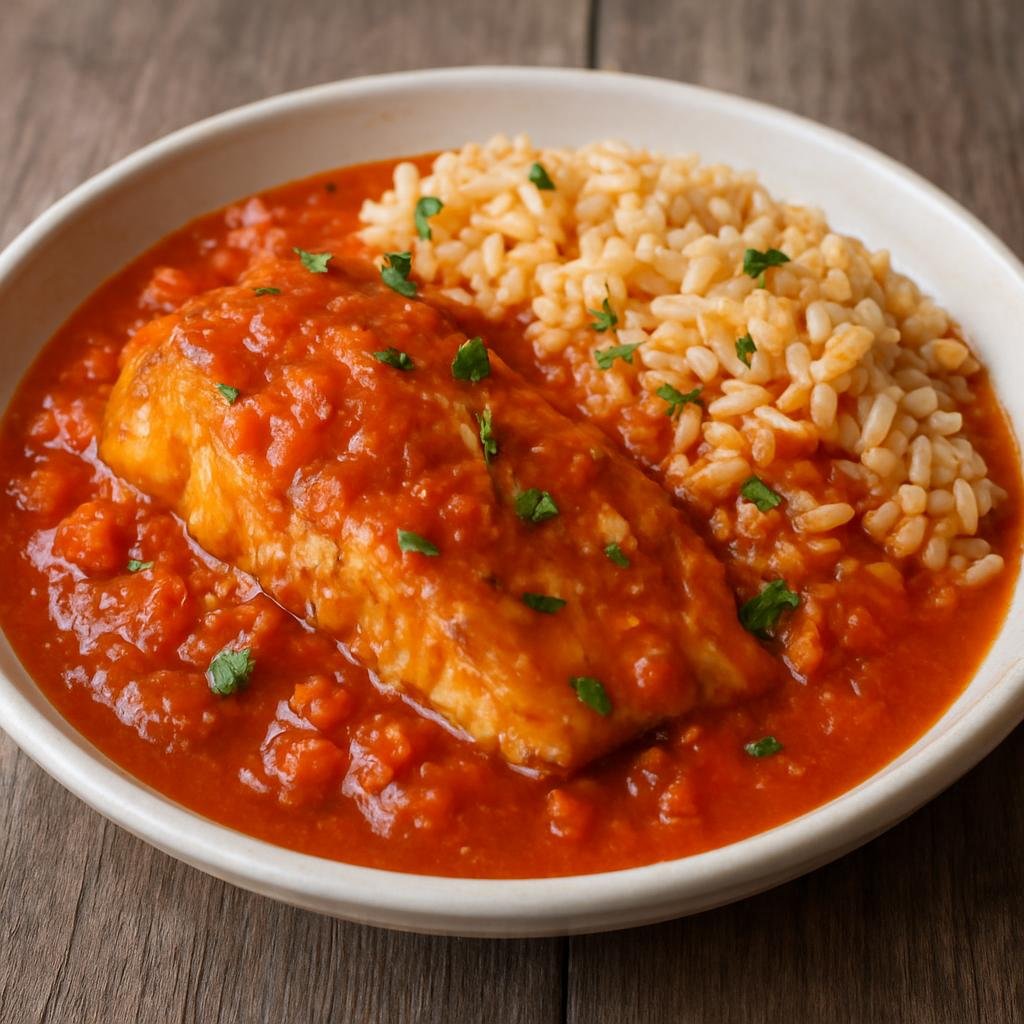 Entree: Gabon – Central Culinary Region – Riz au Poisson (Rice cooked with fish in a tomato-based spiced sauce) recipe