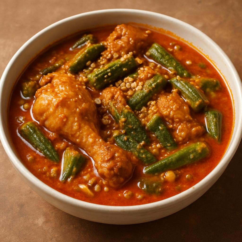 Entree: Sao Tome and Principe – Muamba de Galinha (Chicken braised in spiced palm oil with okra and ground peanuts, a classic West African stew) recipe