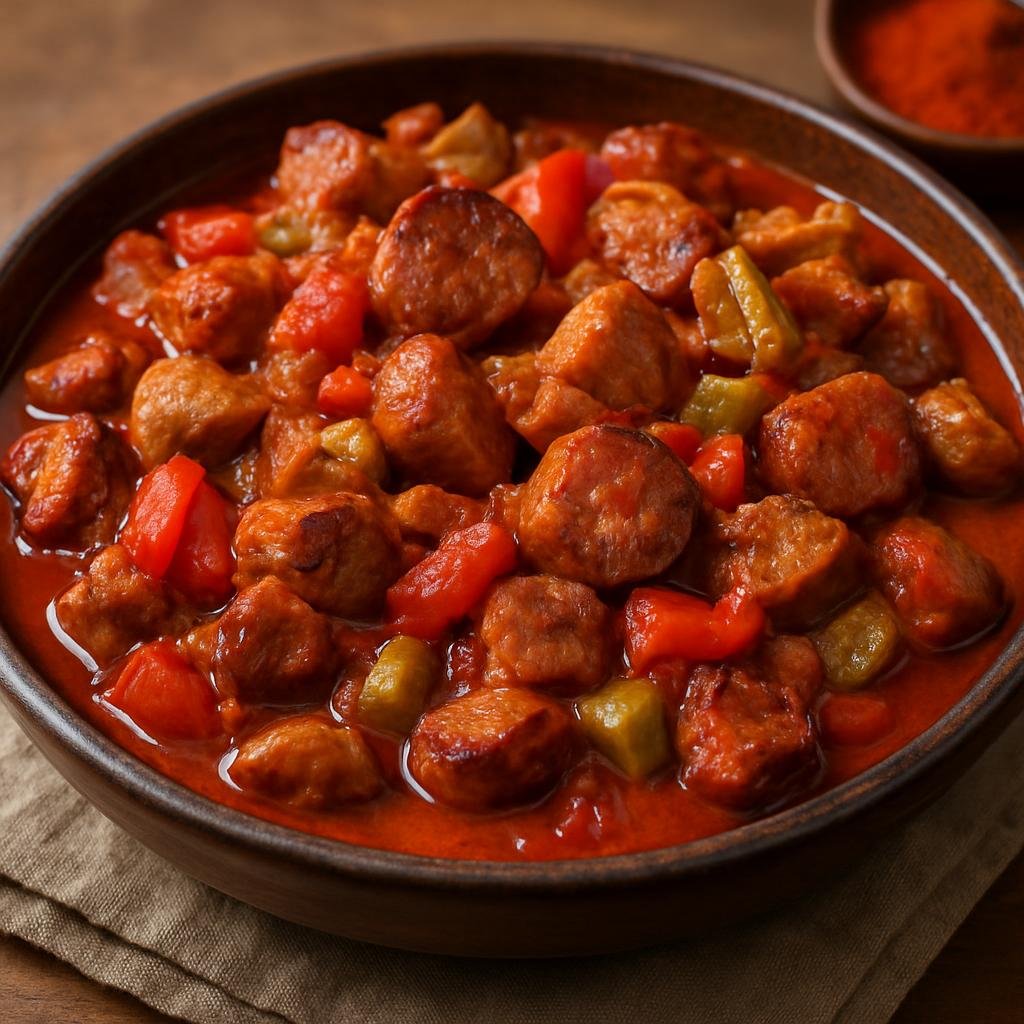 Entree: Serbia – Мућкалица ➤ Mućkalica (Hearty mixed grilled-meat stew braised with peppers, tomatoes, and paprika) recipe