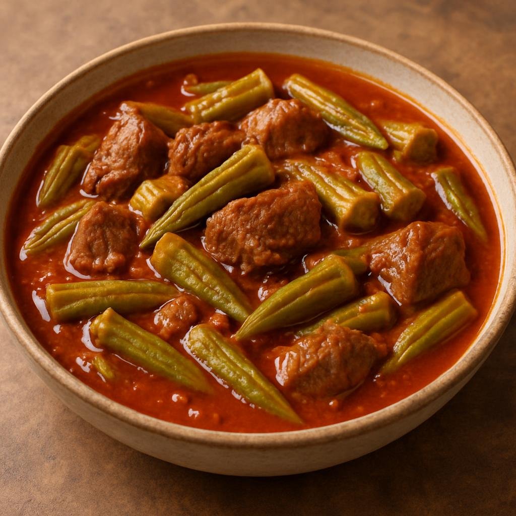 Entree: Sudan – بامية ➤ Bāmiya (Sudanese okra and meat stew cooked in a tangy tomato broth) recipe