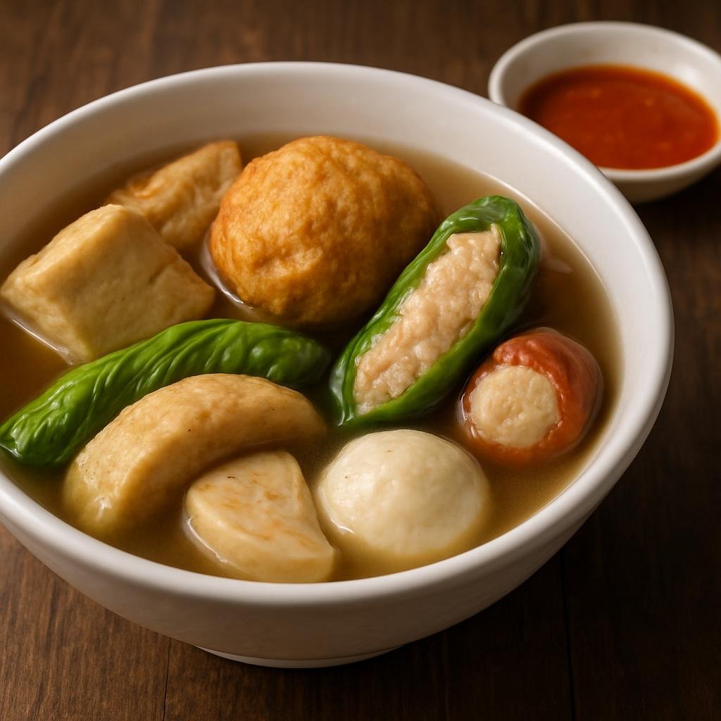 Entree: Singapore – Chinese Singapore – 酿豆腐 ➤ Niàng dòufu (Assorted tofu and vegetables stuffed with seasoned fish paste, served in broth or with dipping sauces) recipe