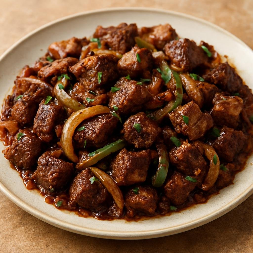 Entree: Eritrea – Central Culinary Region – ቲብስ ➤ Tibs (Pan-seared seasoned cubes of meat quickly sautéed with onions, spices, and peppers) recipe