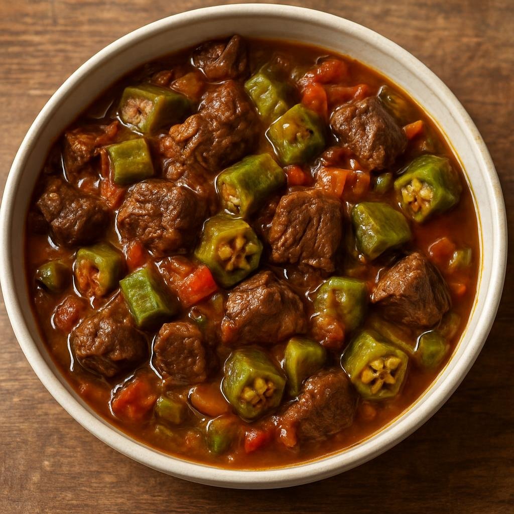 Entree: Haiti – Kalalou (Haitian okra and vegetable stew often made with beef and simmered until thick and savory) recipe