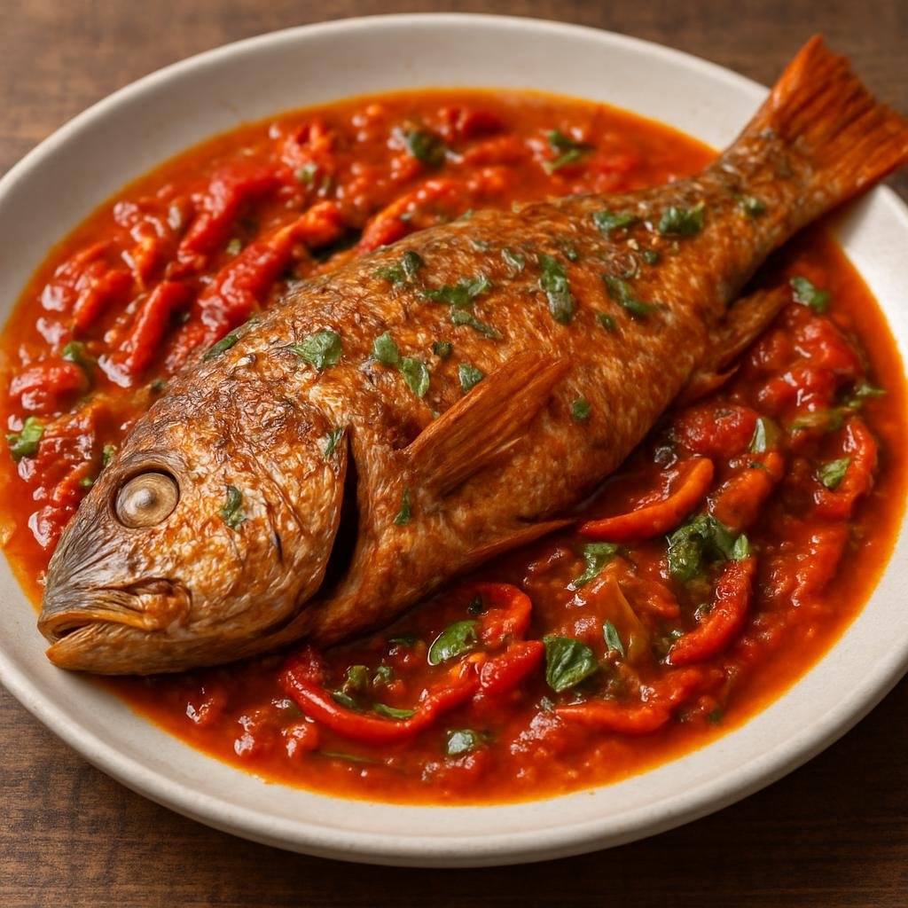 Entree: Curacao – Piska Kora (Baked Caribbean snapper in a spiced tomato and pepper sauce) recipe