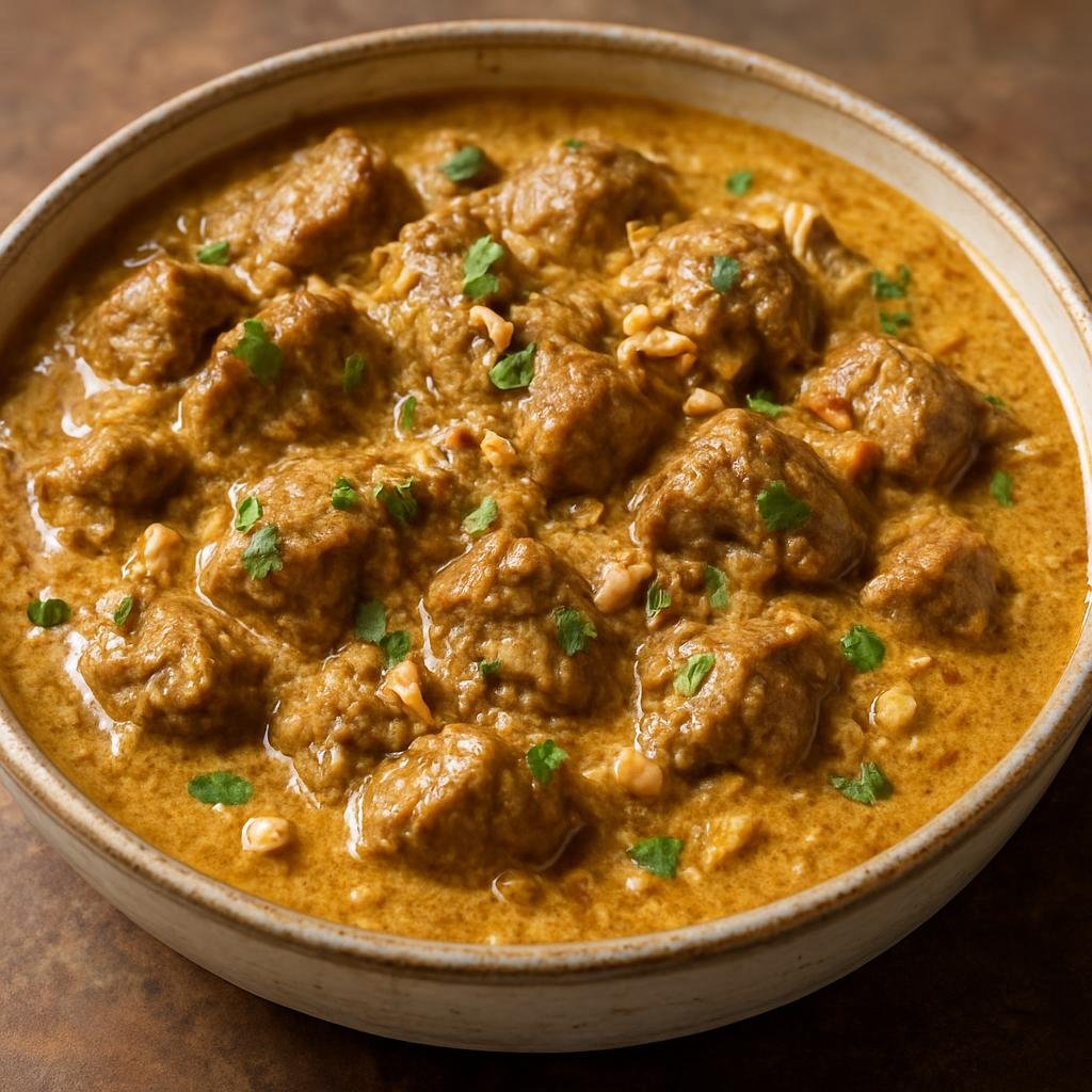 Entree: Afghanistan – Hazarajat Highlands – قورمهٔ گوسفند ➤ Qorma-ye Gūsfand (Slow-simmered spiced lamb in a rich yogurt and nut-enriched creamy sauce) recipe