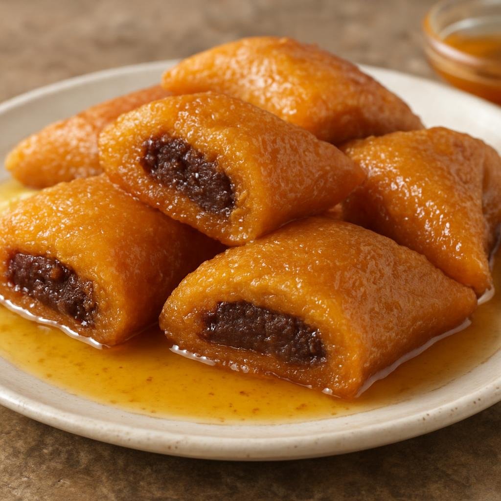 Entree: Algeria – Central Culinary Region – المقروض ➤ Al-Makrūḍ (Semolina pastries filled with date paste, fried or baked and soaked in honey-scented syrup) recipe