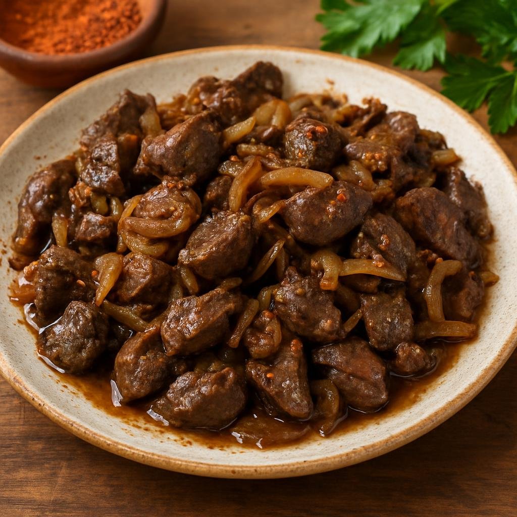 Entree: Armenia – Armenian Highlands – Ջիվջիկ ➤ Jivjik (Sautéed small cuts of lamb offal, particularly liver, cooked with onions and tangy seasoning) recipe