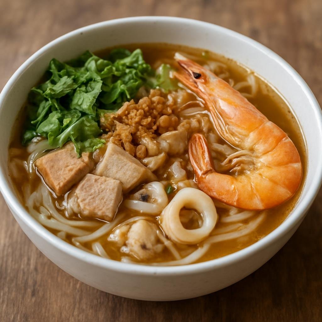 Entree: Cambodia – Coastal Cambodia – គុយទាវ ភ្នំពេញ ➤ Kuy teav Phnom Penh (Cambodian clear rice-noodle soup from Phnom Penh with pork, seafood, herbs, and savory broth) recipe
