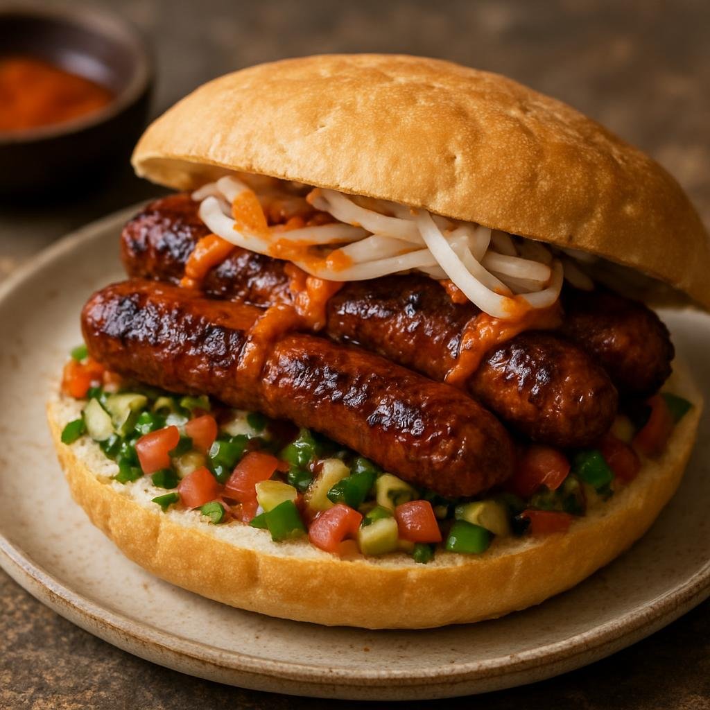Entree: Israel – Israeli Street Food – כריך מרגז ➤ K'rikh Merguez (Sandwich of spicy North African lamb-and-beef sausages with Israeli-style toppings) recipe