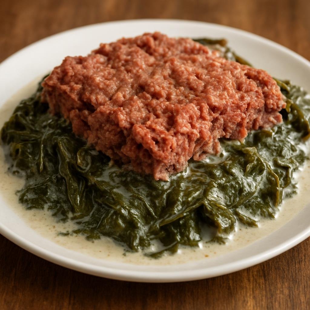 Entree: American Samoa – National Cuisine – Pisupo (Samoan-style prepared canned corned beef baked with taro leaves and coconut cream) recipe