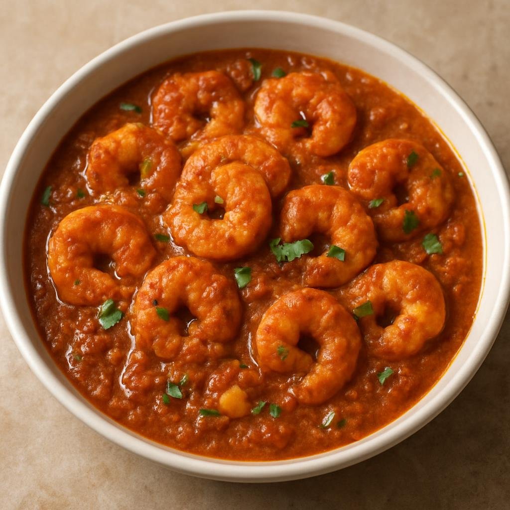 Entree: British Indian Ocean Territory – National Cuisine – Shrimp Masala (Spiced shrimp curry in a tomato and coconut-based masala) recipe