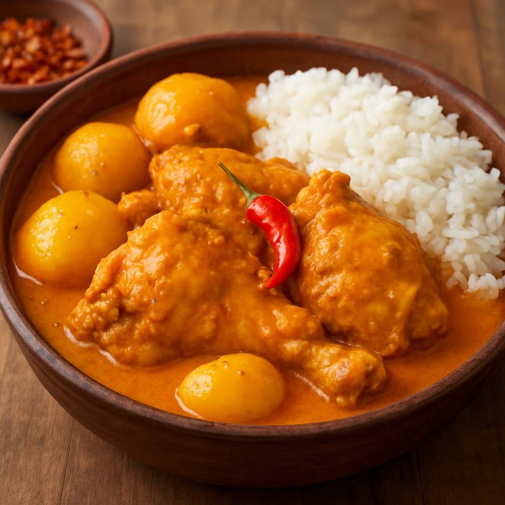 Entree: Bolivia – Central Culinary Region – Sajta de Pollo (Spicy Bolivian chicken stew in aji amarillo sauce typically served with potatoes or rice) recipe