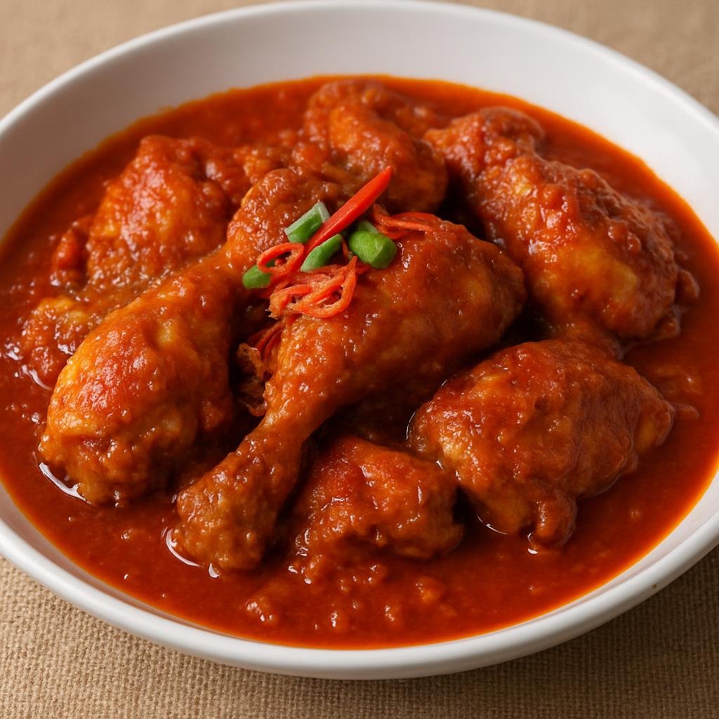 Entree: Brunei – Central Culinary Region – Ayam Masak Merah (Spicy tomato-based braised chicken in a sweet-savory Malay-style red sauce) recipe