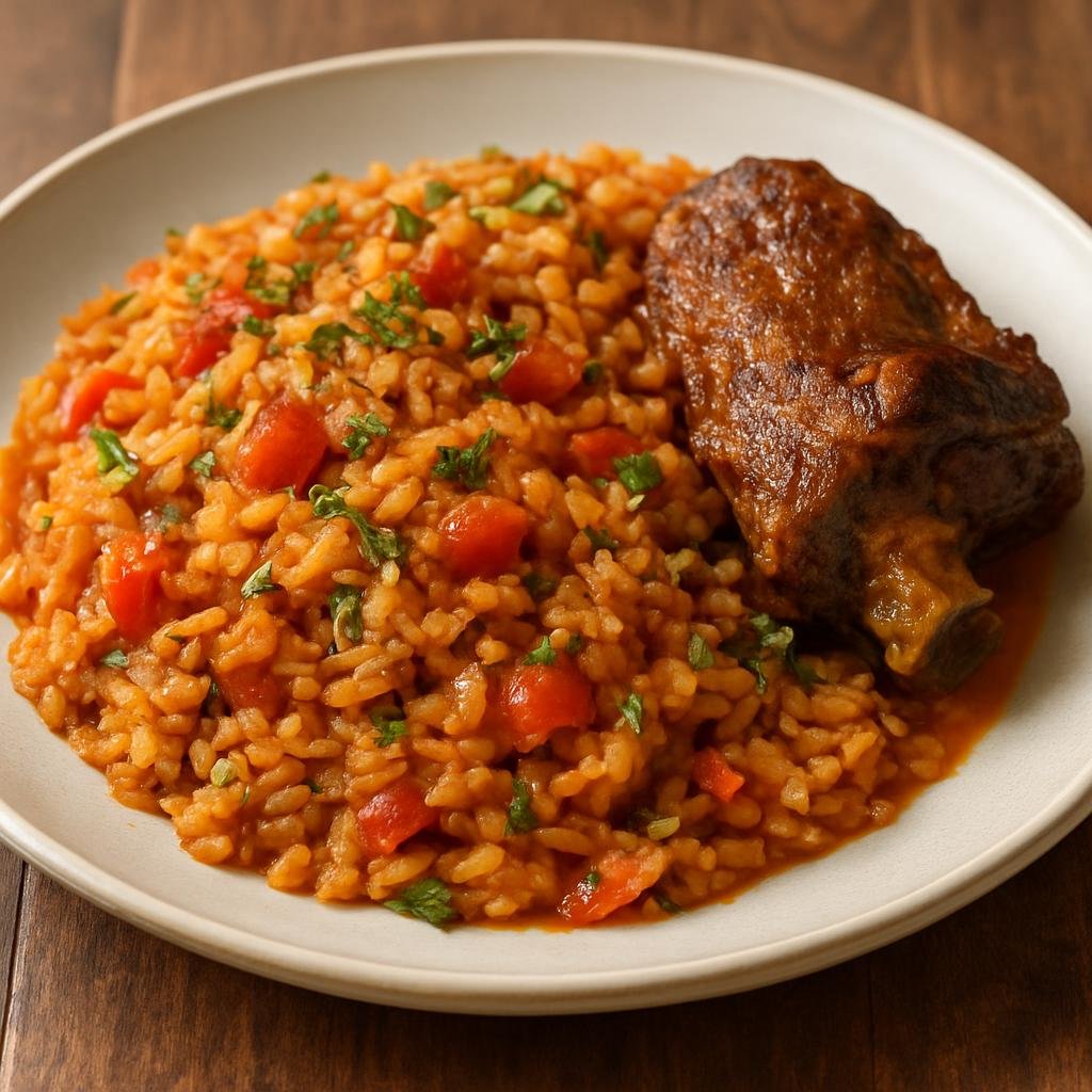 Entree: Comoros – Riz Comorien (Coconut-scented spiced rice simmered with tomatoes and aromatics, often served with meat or fish) recipe