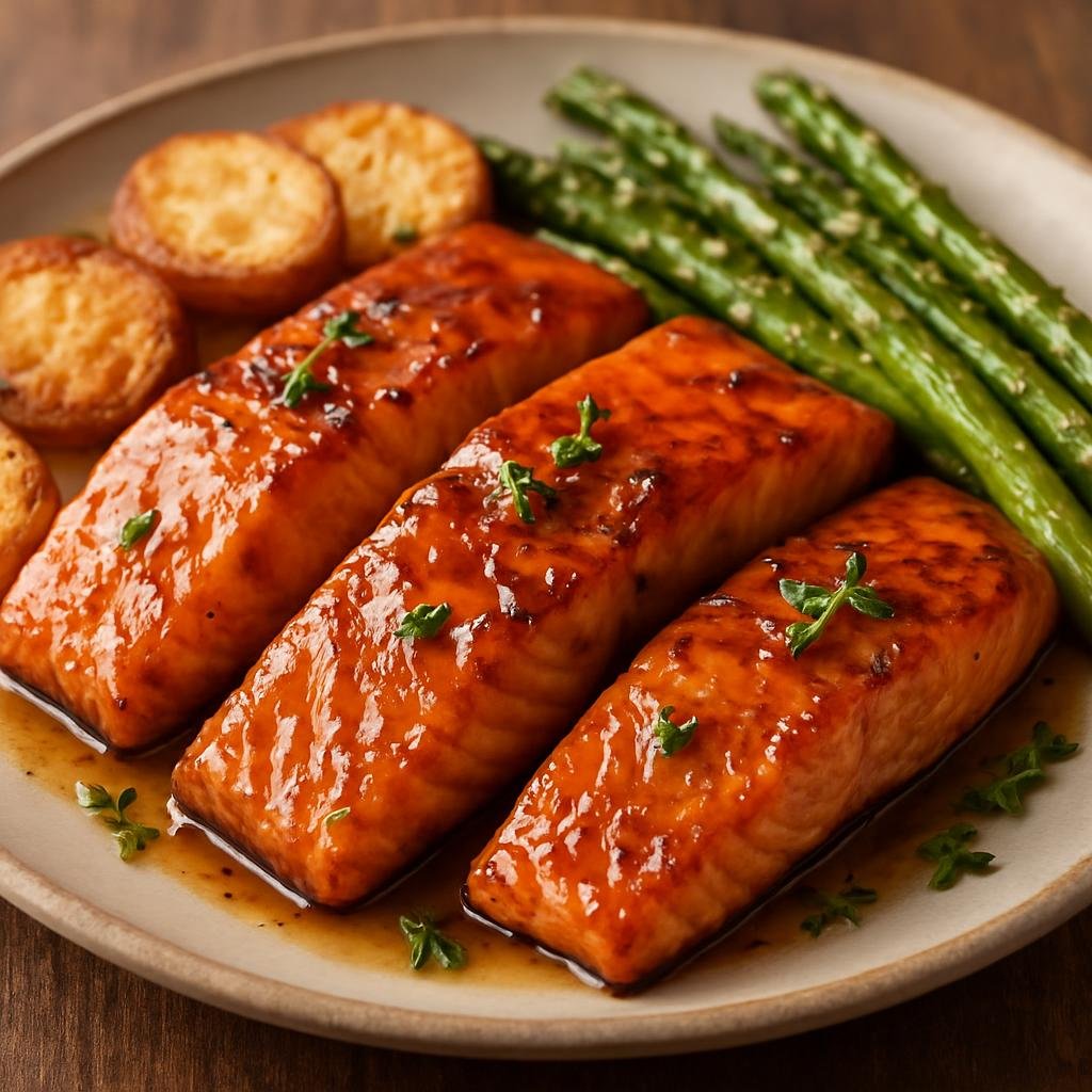 Entree: Canada – British Columbia Coast – Pacific Salmon with Maple Glaze (Pacific salmon fillets glazed with sweet local maple syrup and coastal aromatics) recipe