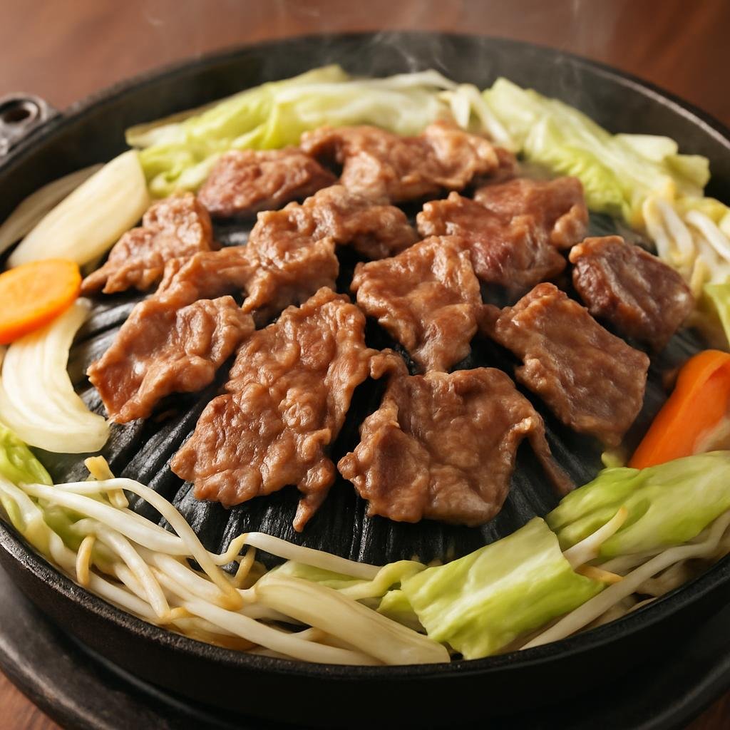 Entree: Japan – Hokkaido – ジンギスカン ➤ Jingisukan (Hokkaido-style grilled mutton with mixed vegetables cooked on a convex skillet) recipe