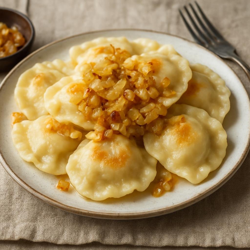 Entree: Poland – Lesser Poland / Krakow – Pierogi Ruskie (Dumplings filled with mashed potato, farmer's cheese, and sautéed onions) recipe