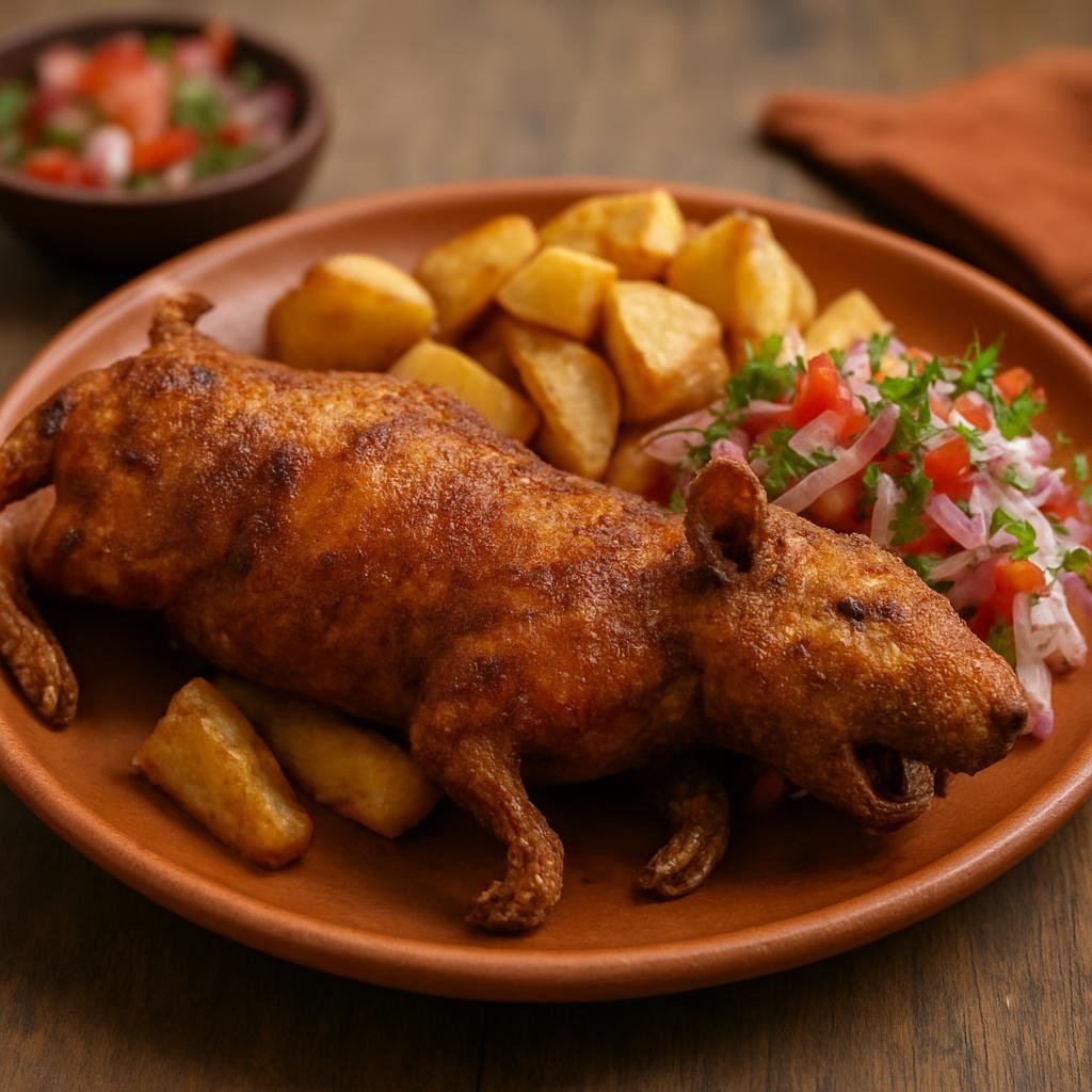Entree: Peru – Andean Highlands – Cuy Chactado (Crispy fried guinea pig seasoned with Andean spices) recipe