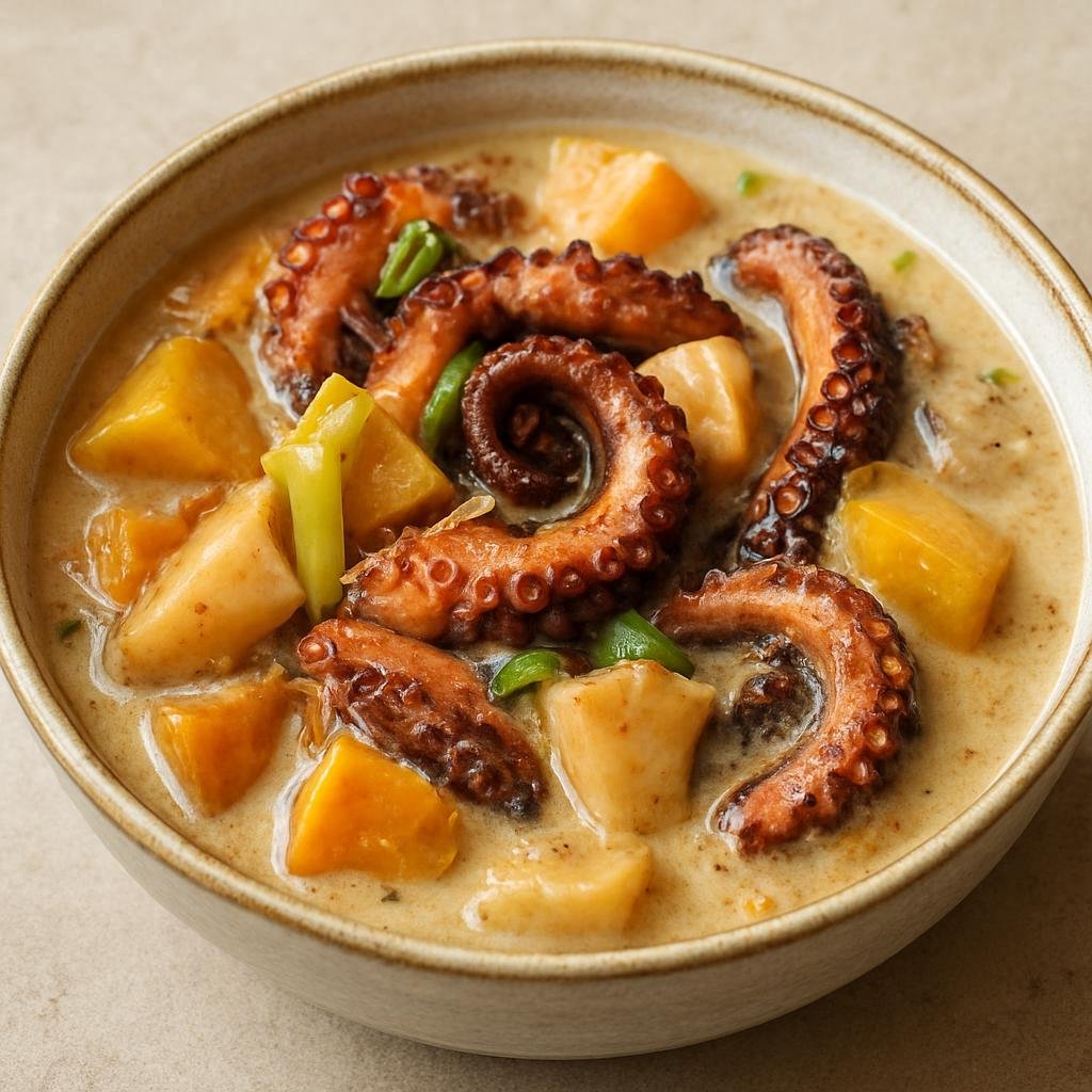 Entree: Wallis and Futuna – Southern Culinary Region – Feke (Braised octopus stew cooked in coconut milk with island root vegetables and aromatics) recipe