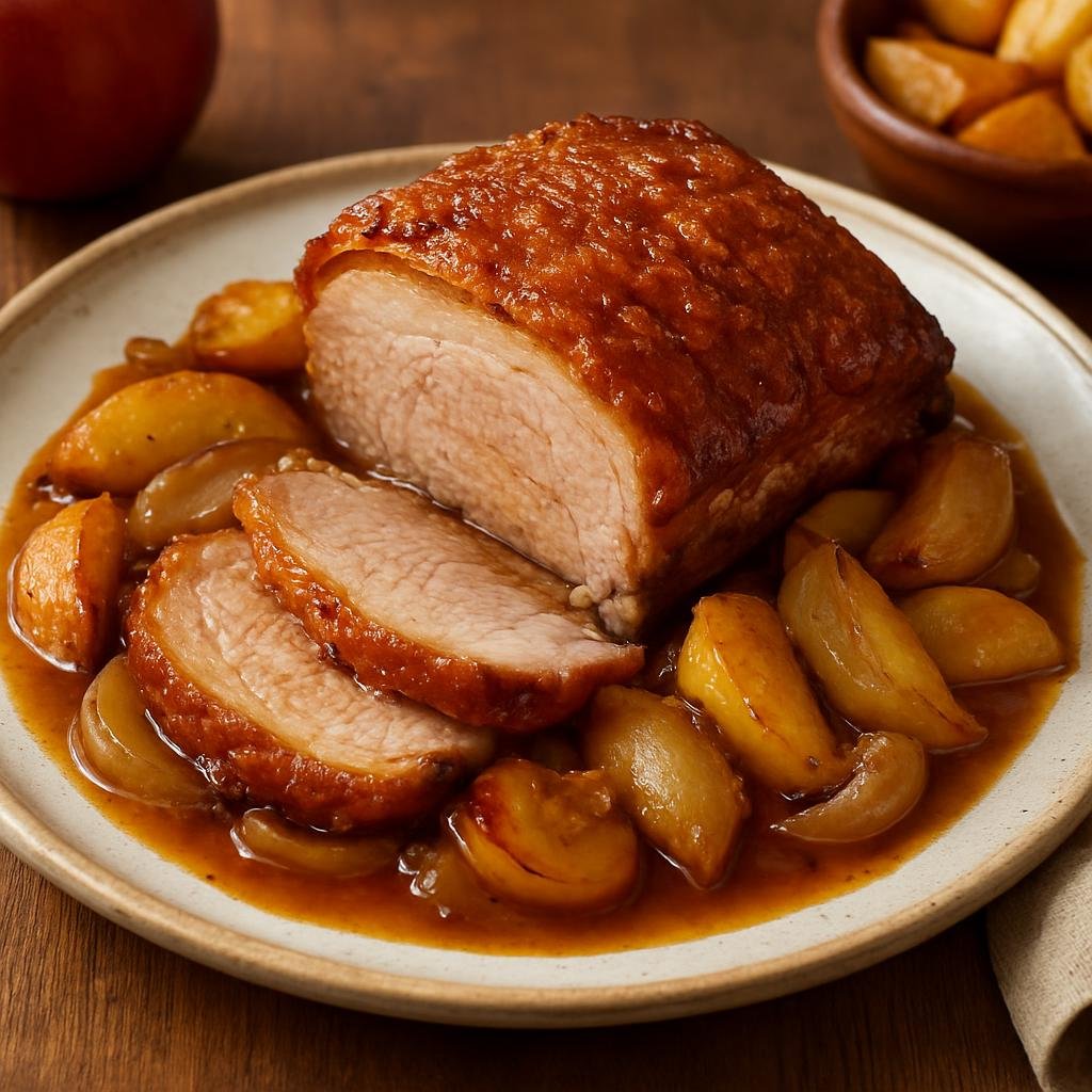 Entree: United Kingdom – Cornwall & West Country – Somerset Pork with Apples (Slow-roasted West Country pork braised with apples and cider for a sweet-savory roast) recipe