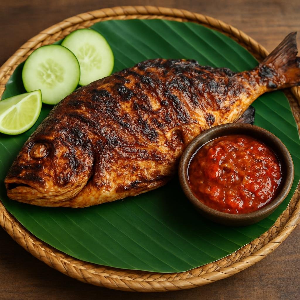 Entree: Singapore – Malay Singapore – Ikan Bakar (Charcoal-grilled marinated fish served with a tangy-spicy sambal) recipe