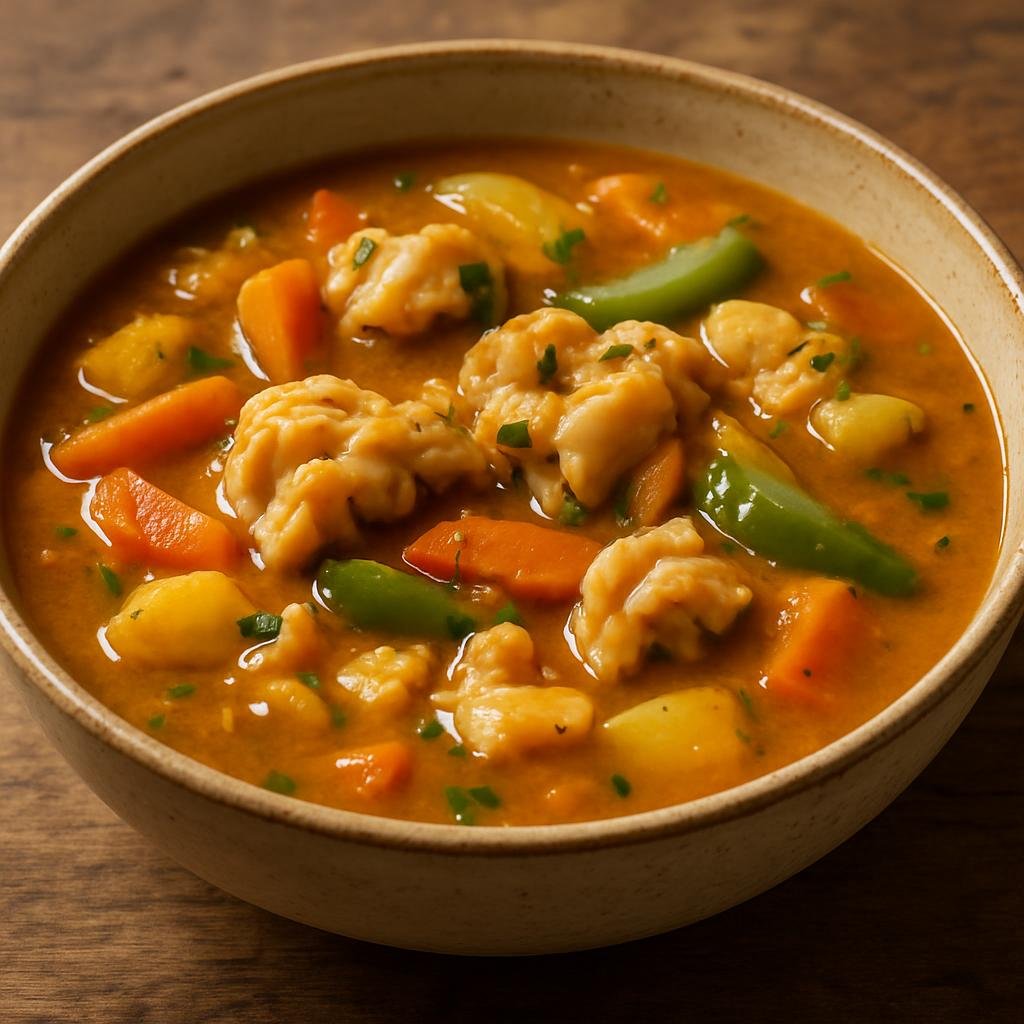 Entree: Antigua and Barbuda – Northern Culinary Region – Conch Water (Hearty Caribbean soup of stewed conch, vegetables, and aromatic seasonings) recipe