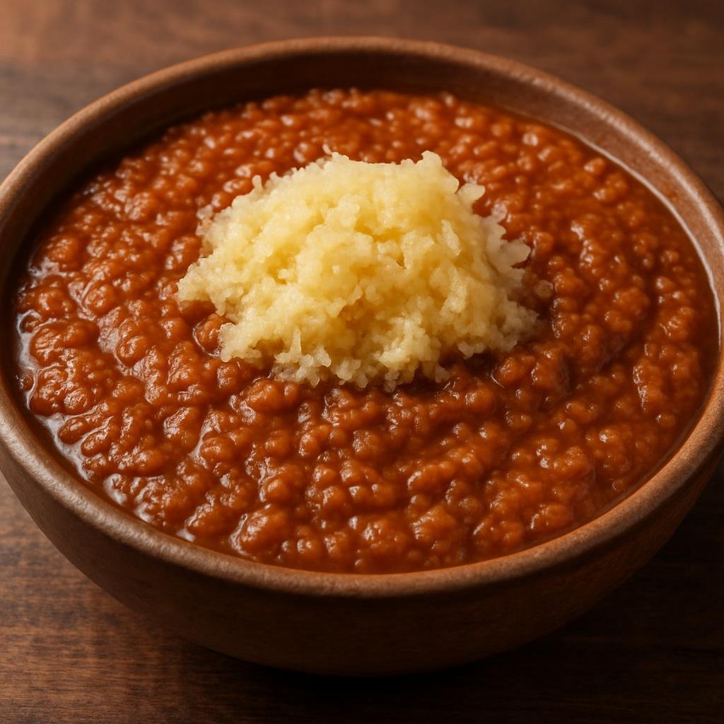 Entree: Botswana – Northern Culinary Region – Bogobe Jwa Lerotse (A thick Botswana sorghum porridge cooked with grated lerotse melon that acts as a flavoring and coloring agent) recipe