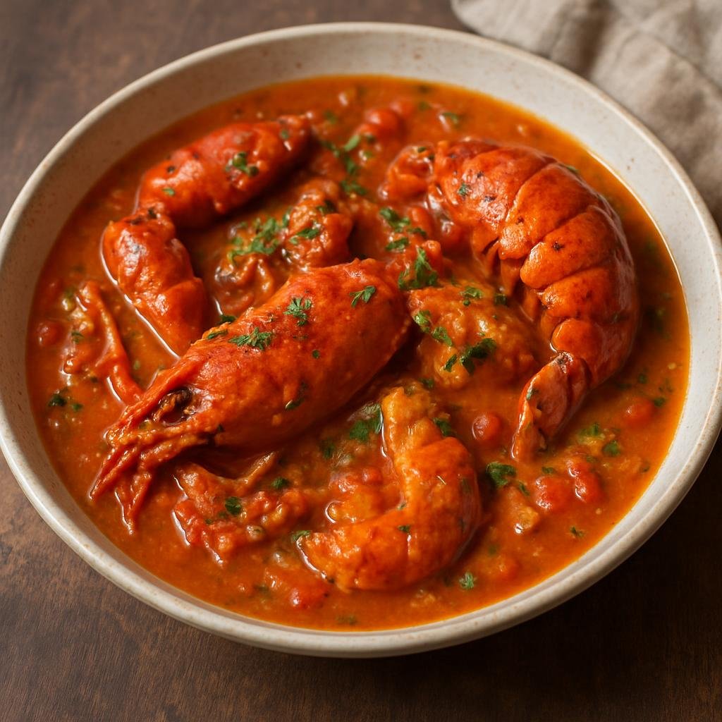 Entree: Cape Verde – Northern Culinary Region – Lagostada (Cape Verdean spiced lobster stew with tomato, wine, and aromatic herbs) recipe