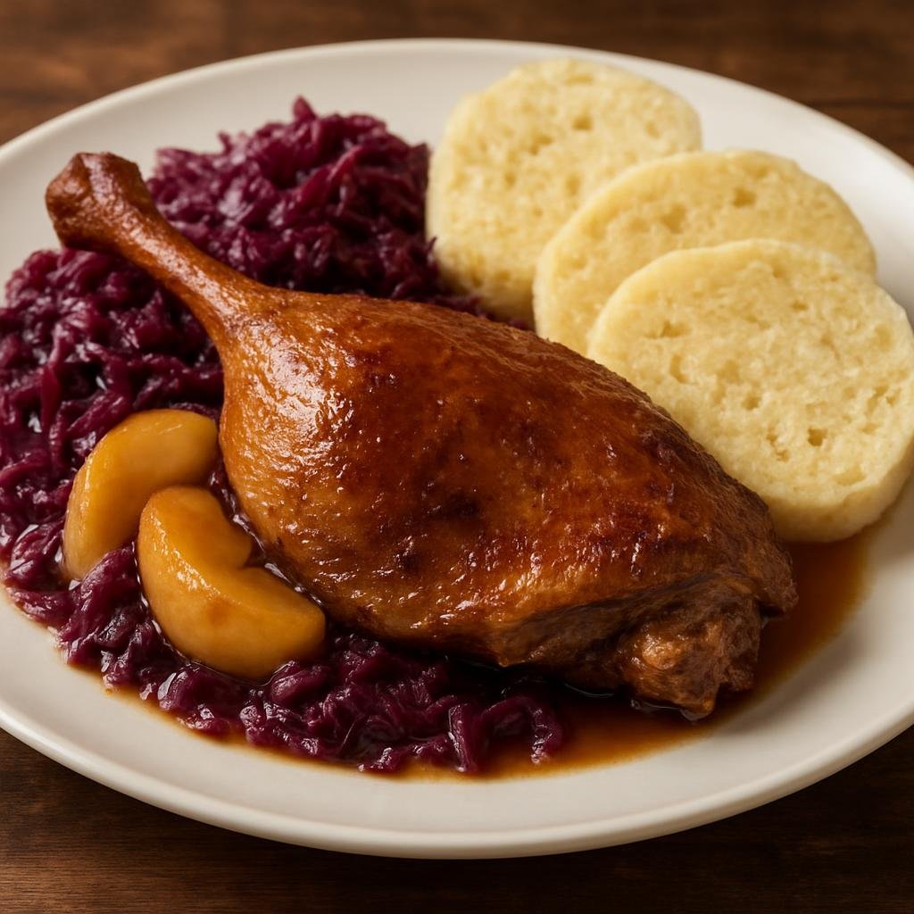 Entree: Czechia – Moravia – Kachna se zelím (Roast duck served with braised red cabbage and apples) recipe