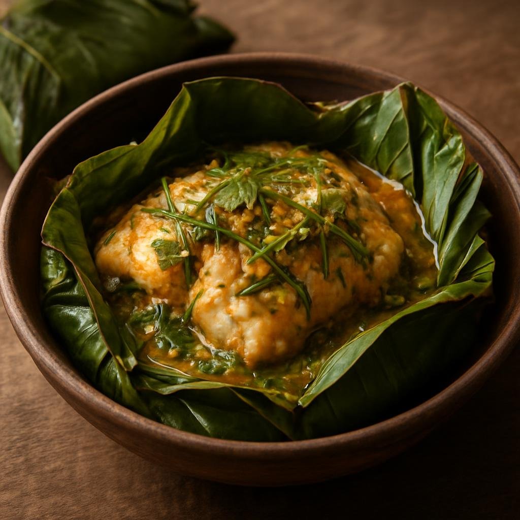 Entree: Laos – Southern Laos – ໝົກປາ ➤ Mok Pa (Steamed Lao fish parcels in banana leaf flavored with herbs, coconut, and fish sauce) recipe