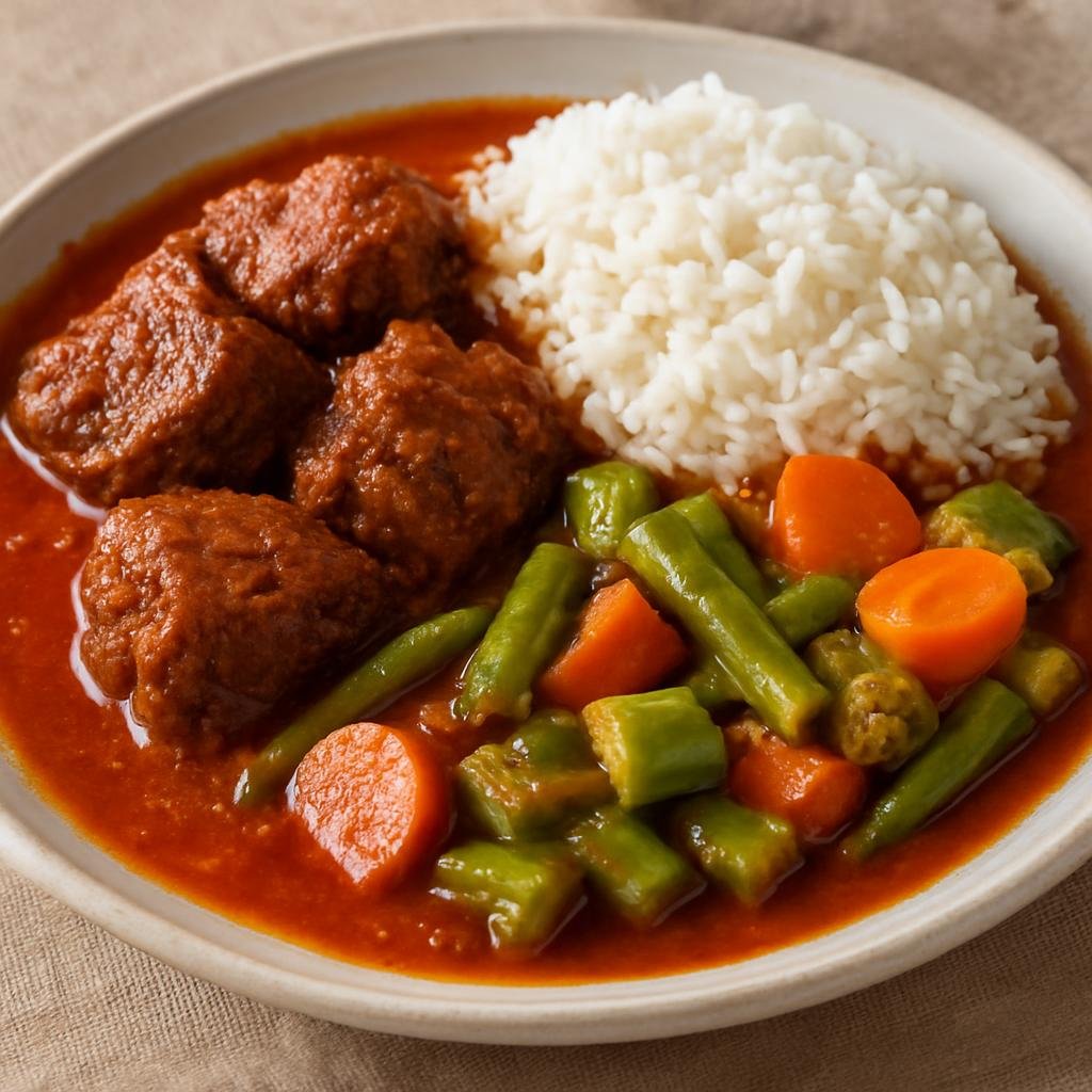 Entree: Senegal – Northern Senegal – Cebbu Yapp (Senegalese tomato-simmered beef cooked with rice and stewed vegetables) recipe