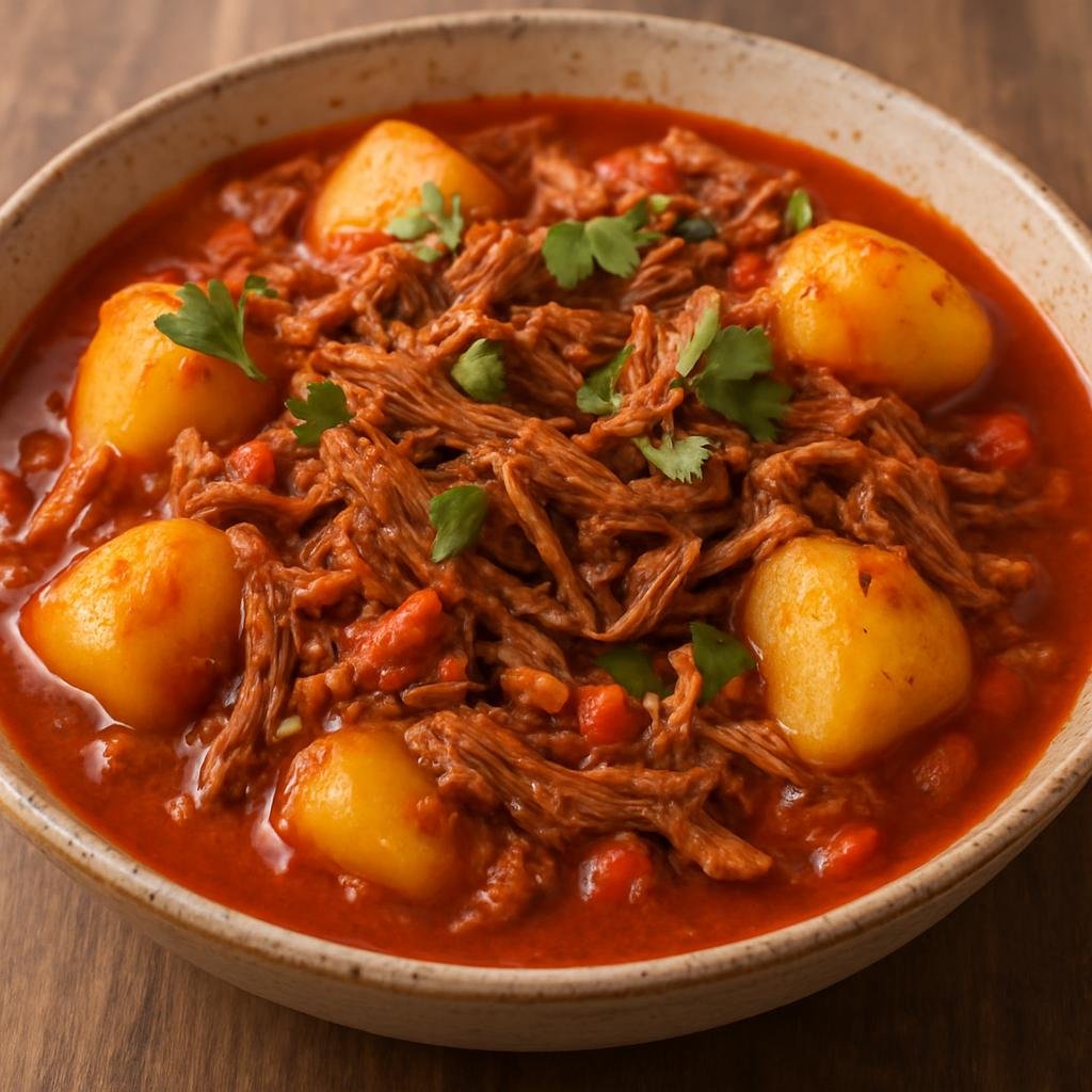 Entree: Guatemala – Southern Culinary Region – Hilachas (Shredded beef slowly stewed in a tomato-chile sauce with potatoes) recipe