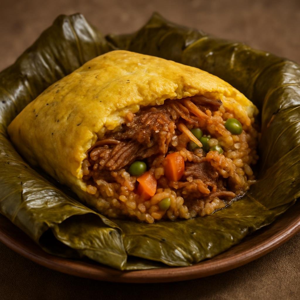Entree: Nicaragua – Southern Culinary Region – Nacatamal (Nicaraguan steamed corn masa parcels filled with seasoned pork, rice, and vegetables wrapped in plantain leaves) recipe