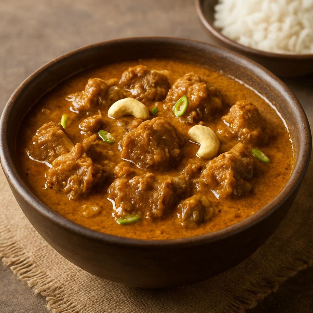 Entree: Bangladesh – Central Culinary Region – মাটন কোরমা ➤ Māṭan Kormā (Slow-cooked spiced mutton in a rich yogurt and nut-based gravy) recipe