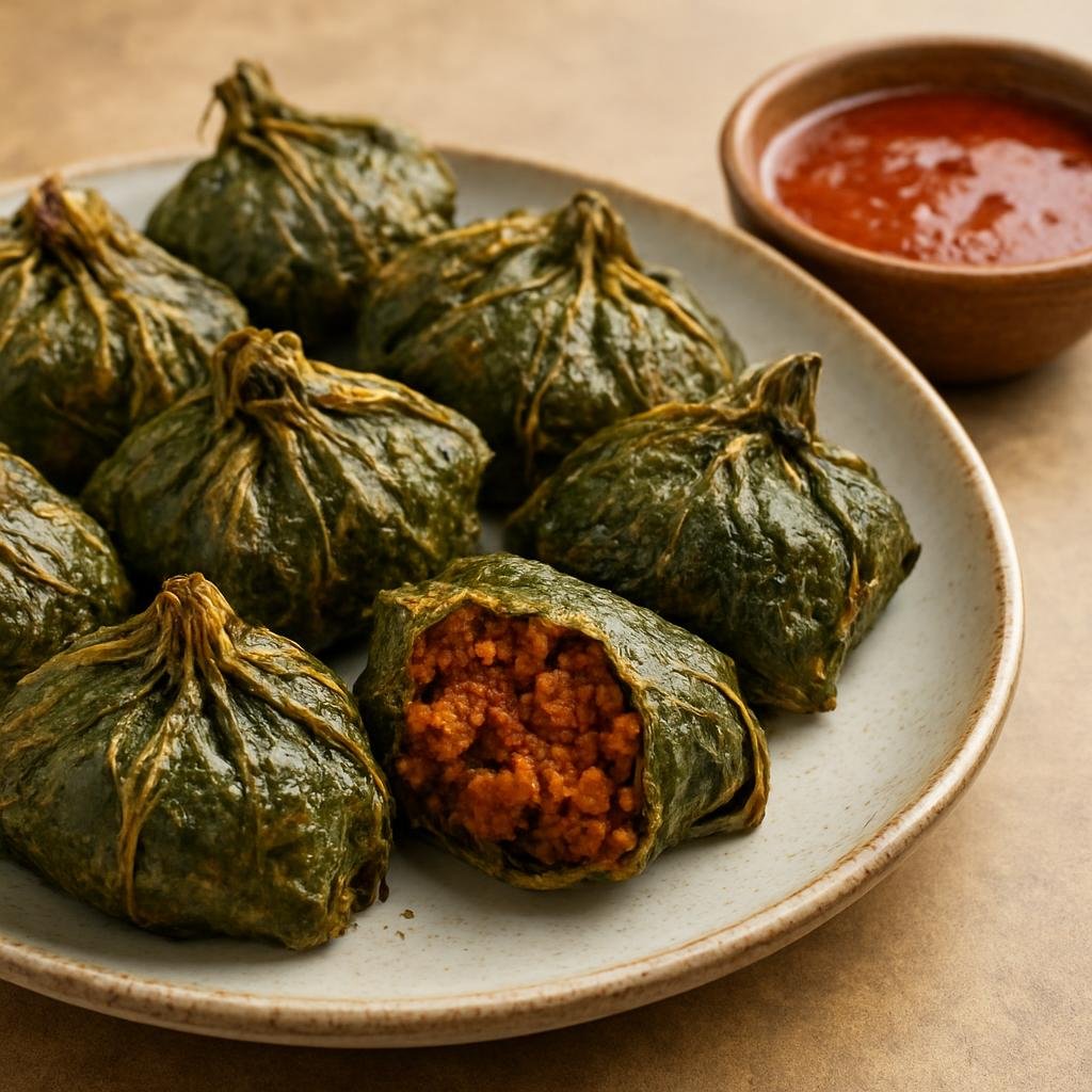 Entree: Nepal – Newari Cuisine – सापु म्हिचा ➤ Sapu Mhicha (Newari deep-fried leaf tripe parcels stuffed with spiced bone marrow) recipe