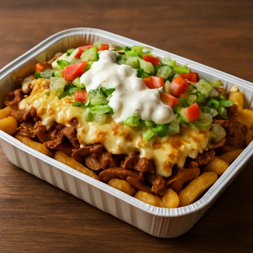 Entree: Netherlands – Holland / Amsterdam – Kapsalon (Layered fries topped with spiced shaved meat, melted cheese, salad and garlic sauce) recipe