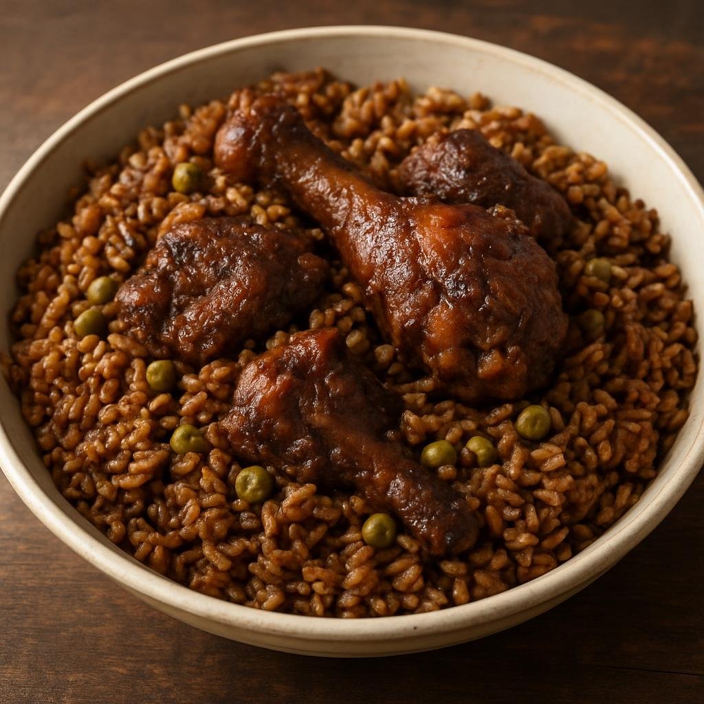 Entree: Dominica – Northern Culinary Region – Pelau (One-pot Caribbean caramelized-meat and rice dish cooked with pigeon peas and coconut milk) recipe